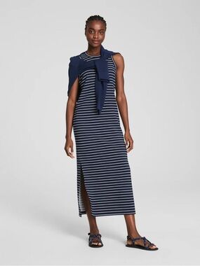 New AirEssentials® Stripe Sleeveless UPF 50+ Tank Maxi Dress in Navy Stripes